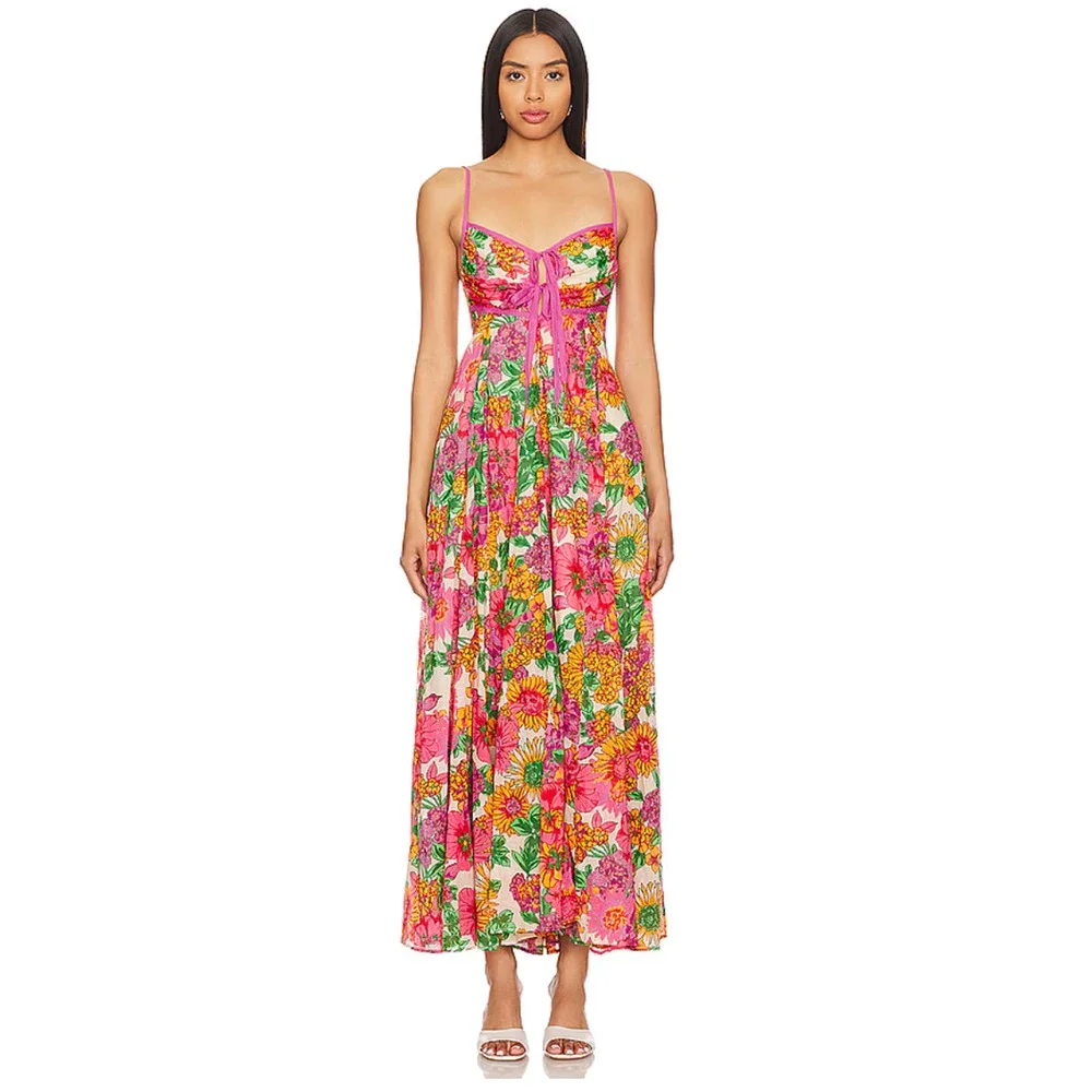 FREE PEOPLE PINK FLORAL DREAM WEAVER BOHO MAXI DRESS SZ XS